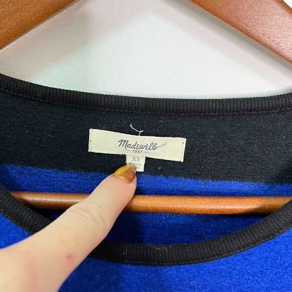 CLEARANCE Madewell Brushed Rugby Blue and Black Wool Blend Striped Top - Picture 6 of 7